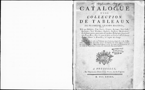 Catalogue d'une collection de tableaux de plusieurs grands maîtres [...] : [vente du 12 septembre 1785]