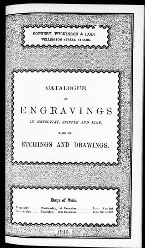 Catalogue of engravings in mezzotint, stipple and line, also of etchings and drawings […] : [vente du 1er décembre 1915]