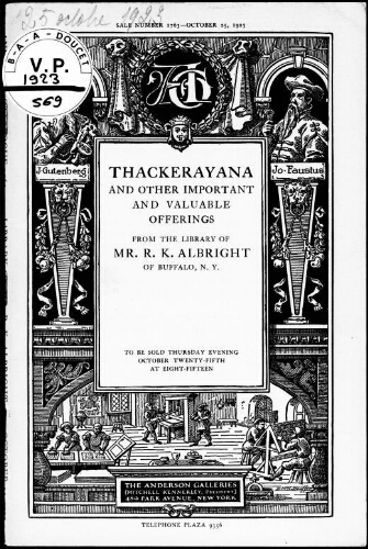 Thackerayana and other important and valuable offerings from the library of Mr. R. K. Albright, of Buffalo, N. Y. : [vente du 25 octobre 1923]