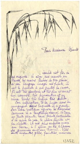 Lettre de Léon Rosenthal à Madame Miault