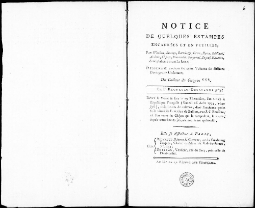 Notice de quelques estampes encadrées et en feuilles [...] : [vente du 9 juillet 1794]