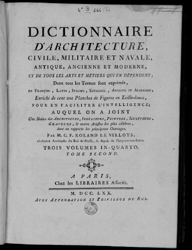Dictionnaire d'architecture, civile, militaire et navale [...]. Tome 2 : G - S