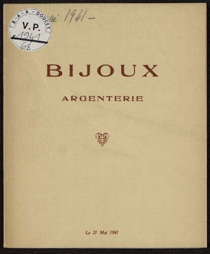 Bijoux, argenterie [...] : [vente du 21 mai 1941]