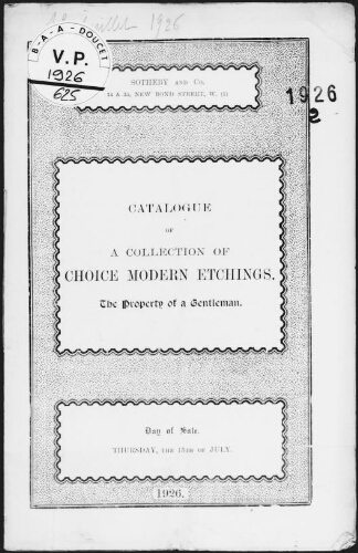 Catalogue of a collection of choice modern etchings, the property of a gentleman : [vente du 15 juillet 1926]