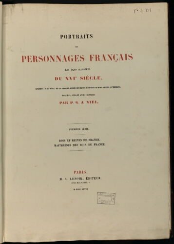 Personnages français du XVIe siècle. Tome 1