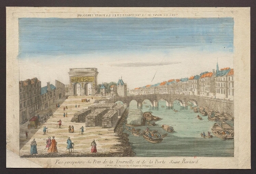 Vue perspective du Pont de la Tournelle et de la Porte Saint Bernard