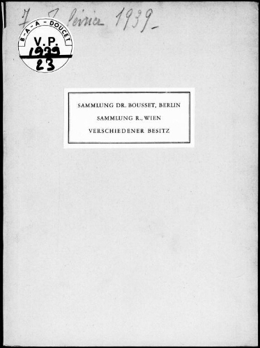 Sammlung Dr. Bousset, Berlin Chinesische Keramik […] : [vente des 7 et 8 février 1939]