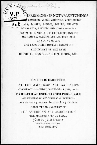 Impressions of notable etchings [...] : [vente des 15 et 16 novembre 1922]