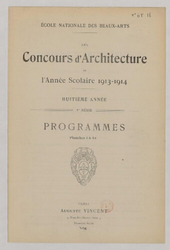 Concours d'architecture de l'année scolaire 1913-1914