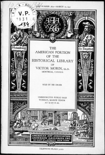 American portion of the historical library of Victor Morin [...] : [vente du 10 mars 1931]