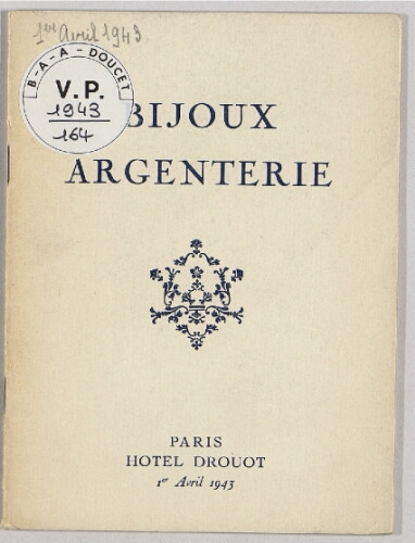Bijoux, argenterie : [vente du 1er avril 1943]