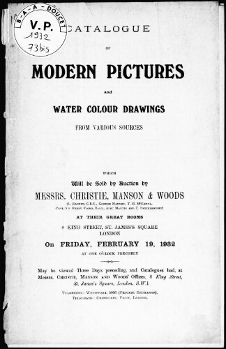 Catalogue of modern pictures and water colour drawings from various sources [...] : [vente du 19 février 1932]