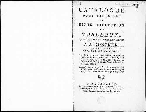 Catalogue d'une très-belle et riche collection de tableaux [...] : [vente du 5 juin 1798]