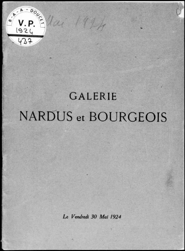 Galerie Nardus et Bourgeois : [vente du 30 mai 1924]