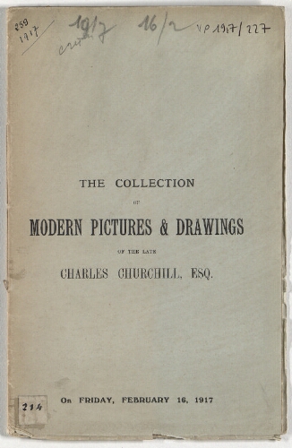 Catalogue of the collection of choice modern pictures and water colour drawings […] : [vente du 16 février 1917]