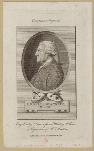 Charles Macklin engraved by J. Corner from a model by M. Lochee