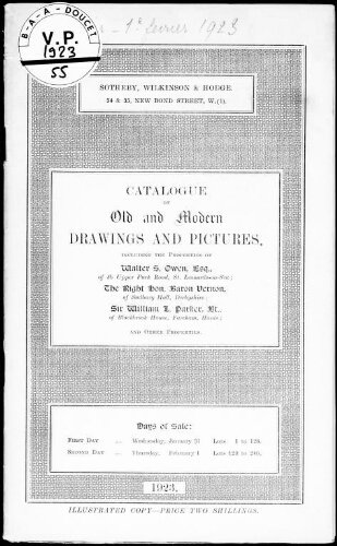 Catalogue of old and modern drawings and pictures including the properties of Walter S. Owen, Esq. [...] : [vente des 31 janvier et 1er février 1923]