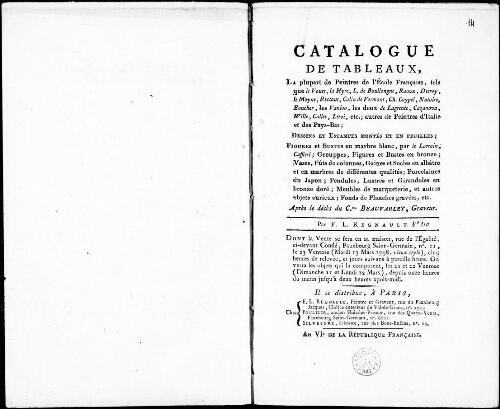 Catalogue de tableaux, la plupart de peintres de l’école française [...] : [vente du 13 mars 1798]