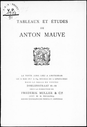 Tableaux et études de Anton Mauve […] : [vente du 15 mai 1917]