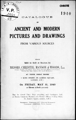 Catalogue of ancient and Modern Pictures and Drawings from various sources [...] : [vente du 31 mai 1940]