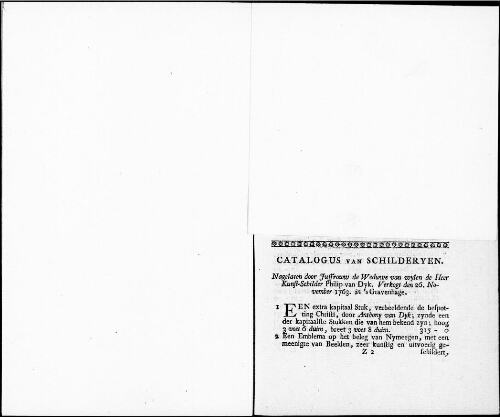Catalogus van Schilderyen nagelaten door Juffrouw de Weduwe van wylen de Heer Kunst-Schilder Philip van Dyk [...] : [vente du 26 novembre 1763]