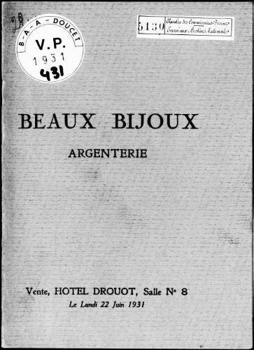 Beaux bijoux, argenterie : [vente du 22 juin 1931]