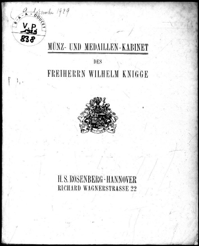 Münz- und Medaillen-Kabinet des Freiherrn Wilhelm Knigge : [vente du 9 décembre 1929]