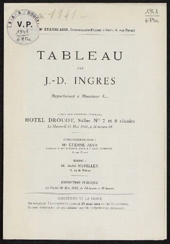 Tableau par J. D. Ingres appartenant à Monsieur S... [...] : [vente du 21 mai 1941]
