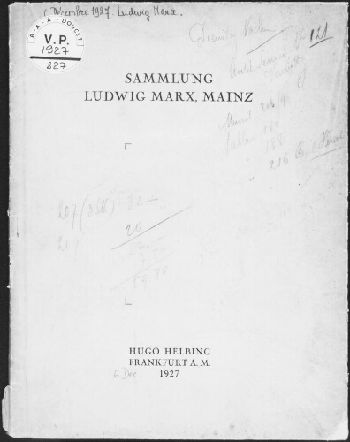 Sammlung Ludwig Marc, Mainz : [vente du 6 décembre 1927]