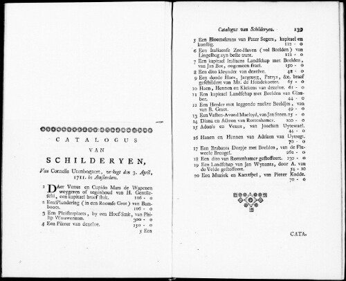 Catalogus van Schilderyen van Cornelis Utenbogaert [...] : [vente du 3 avril 1711]