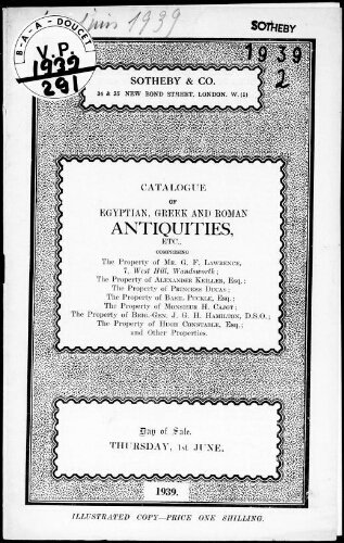 Catalogue of Egyptian, Greek and Roman antiquities […] : [vente du 1er juin 1939]