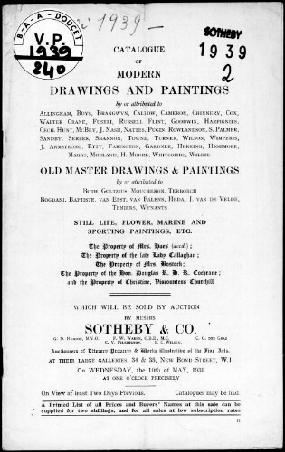 Catalogue of modern drawings and paintings […] : [vente du 10 mai 1939]