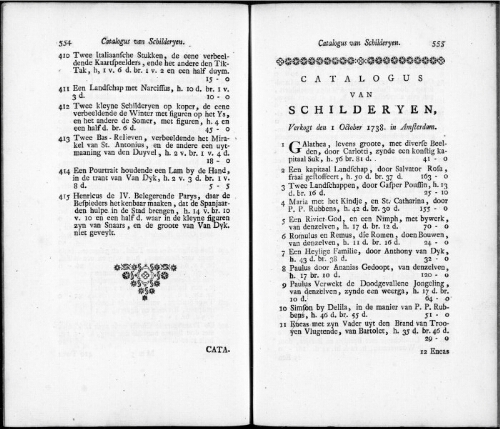 Catalogus van Schilderyen [...] : [vente du 1er octobre 1738]