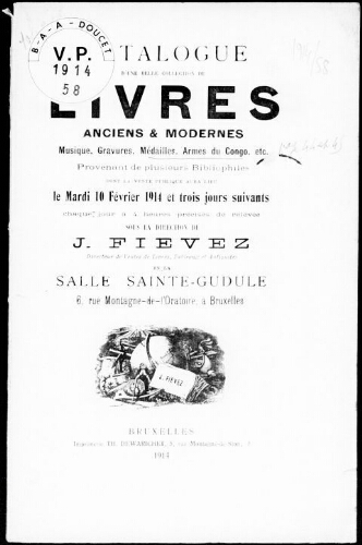 Catalogue d’une belle collection de livres anciens et modernes [...] : [vente du 10 au 13 février 1914]