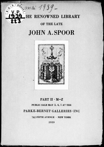First editions of English XVIII-XIX century and American XIX century authors [2e partie] : [vente du 3 au 5 mai 1939]