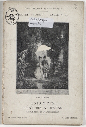 Catalogue des estampes, peintures et dessins anciens et modernes […] : [vente du 25 octobre 1917]