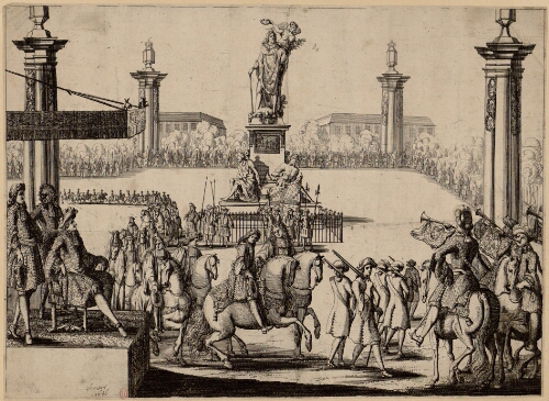 [La Représentation de la marche et cérémonies faites le 26 mars, pour l'élévation de la statue du Roi de France Louis XIV que M. le Mareschal Duc de la Feuillade a fait ériger en la place des Victoires à Paris]