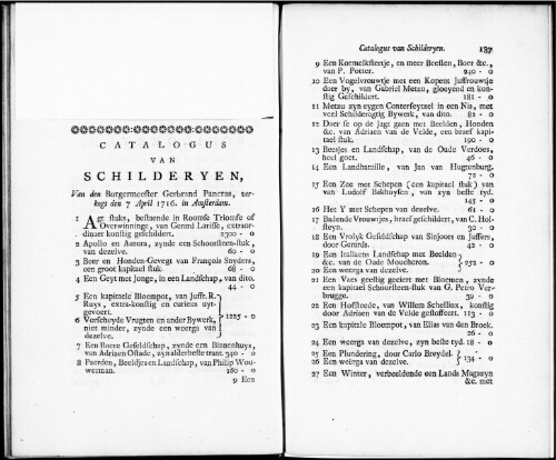 Catalogus van Schilderyen van den Burgemeester Gerbrand Pancras [...] : [vente du 7 avril 1716]