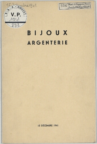 Bijoux, argenterie : [vente du 15 décembre 1941]