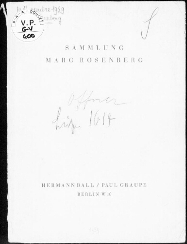 Sammlung Marc Rosenberg : [vente du 4 novembre 1929]