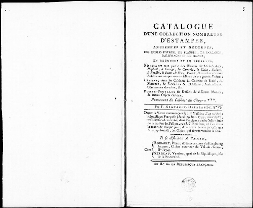 Catalogue d'une collection nombreuse d’estampes, anciennes et modernes [...] : [vente du 19 juin 1794]