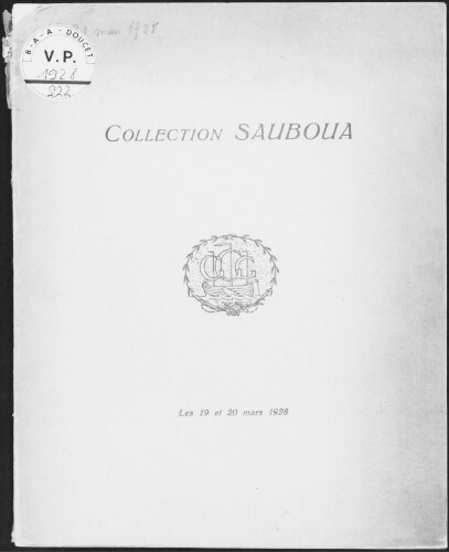 Collection Sauboua : [vente des 19 et 20 mars 1928]