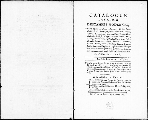 Catalogue d'un choix d'estampes modernes [...] : [vente du 3 juillet 1797]
