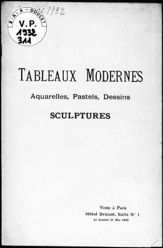 Tableaux modernes, aquarelles, pastels, dessins, sculptures : [vente du 21 mai 1932]