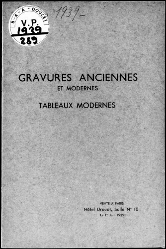 Catalogue des tableaux modernes […] : [vente du 1er juin 1939]