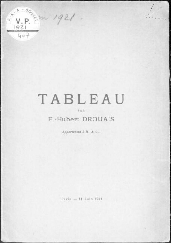 Tableau par F. Hubert Drouais appartenant à M. A. G... : [vente du 11 juin 1921]
