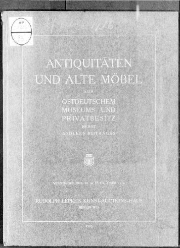 Antiquitäten und alte Möbel [...] : [vente du 24 au 27 octobre 1916]