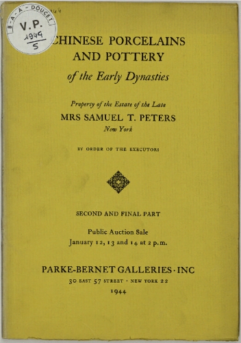 Property of the estate of the late Mrs Samuel T. Peters [...]. Part 2 : [vente du 12 au 14 janvier 1944]