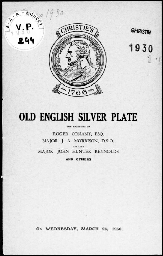 Old English silver plate, the property of Roger Conant [...] : [vente du 26 mars 1930]