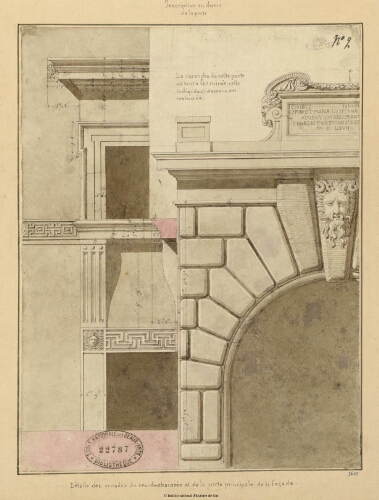 Détails des croisées du rez-de-chaussée et de la porte principale de la façade [Palais Cusani à Parme]